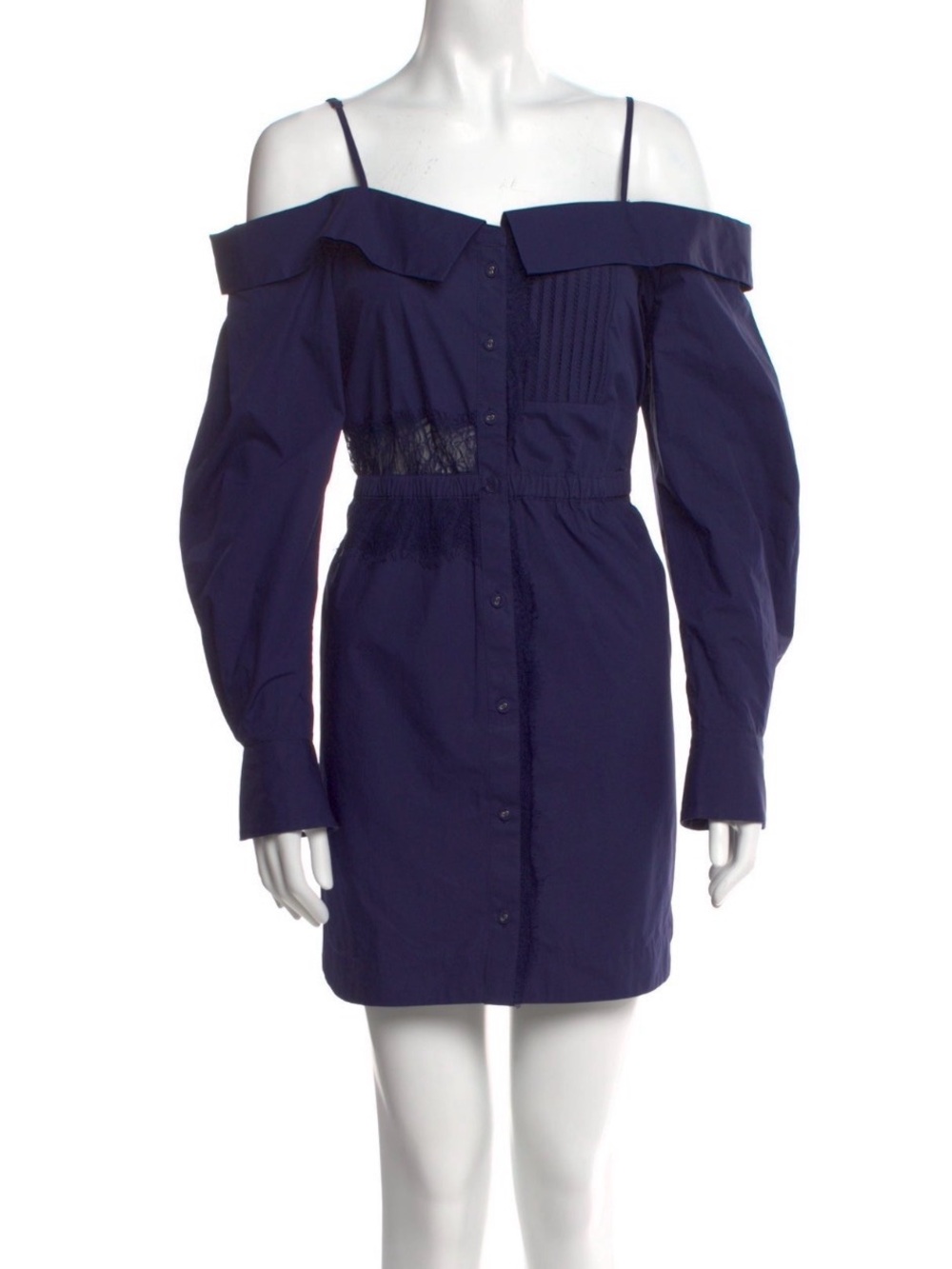 Self-Portrait Off-Shoulder Navy Blue Button-Front Dress L US10